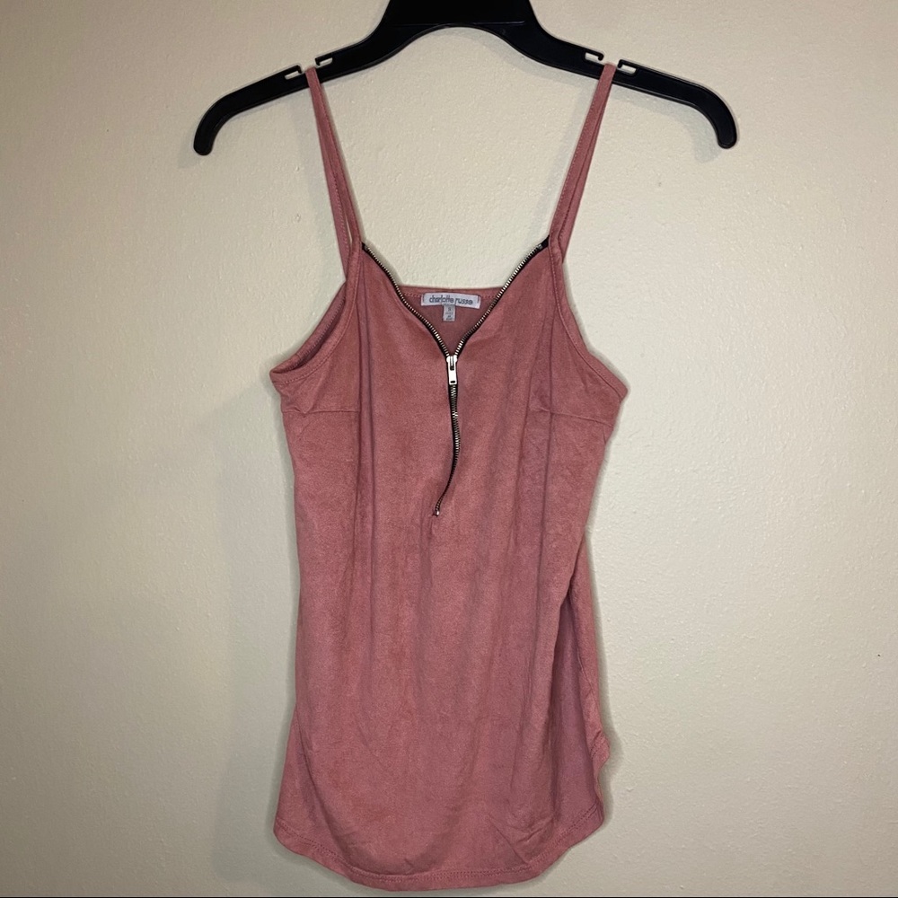 Rose faux suede tank top